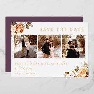 Earthy Autumn Floral Photo Save the Date Folie Uitnodiging