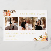 Earthy Autumn Floral Photo Save the Date Folie Uitnodiging (Voorkant)