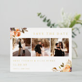 Earthy Autumn Floral Photo Save the Date Folie Uitnodiging (Staand Voorkant)