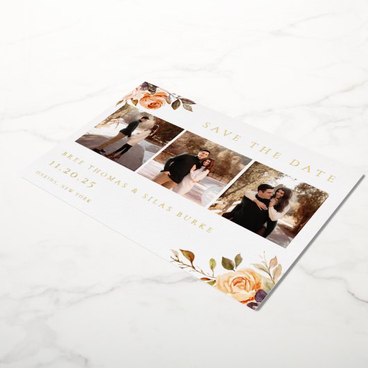 Earthy Autumn Floral Photo Save the Date Folie Uitnodiging (Gedraaid)