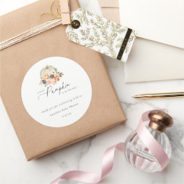 Earthy Autumn Floral Pumpkin Baby shower Hartelijk Ronde Sticker