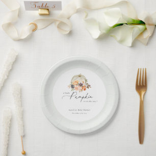 Earthy Autumn Floral Pumpkin Baby shower Papieren Bordje