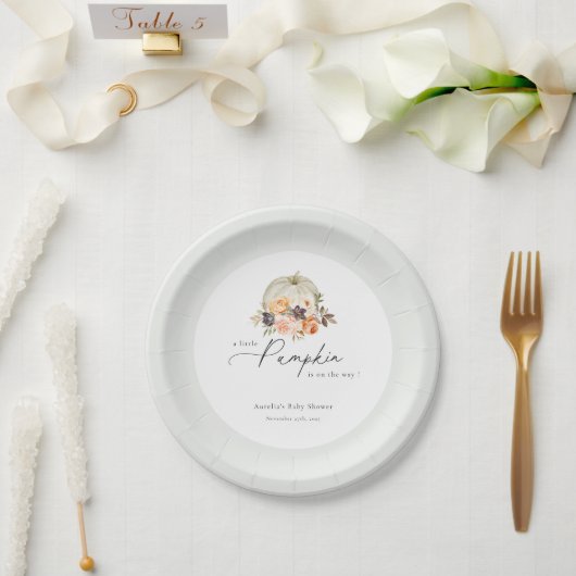 Earthy Autumn Floral Pumpkin Baby shower Papieren Bordje (Huwelijk)