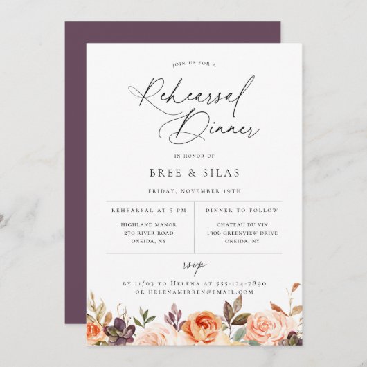 Earthy Autumn Floral Rehearsal Dinner Invitation Aankondiging (Voorkant / Achterkant)