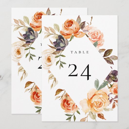 Earthy Autumn Floral Table Number Kaart (Voorkant / Achterkant)