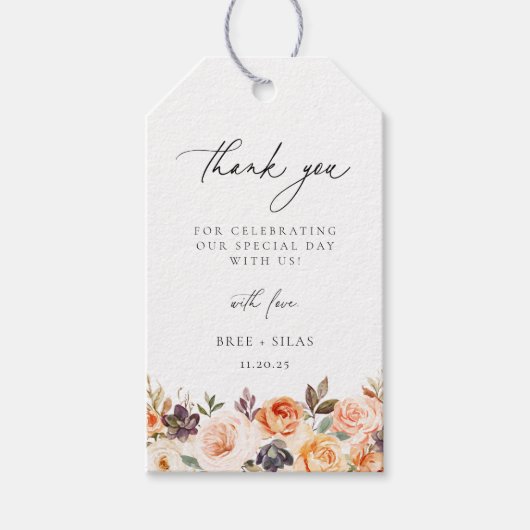 Earthy Autumn Floral Wedding Bedankt Cadeaulabel (Voorkant)