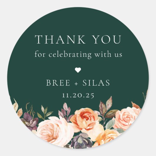Earthy Autumn Floral Wedding Bedankt Ronde Sticker (Voorkant)