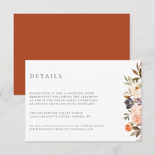 Earthy Autumn Floral Wedding Details Kaart (Voorkant / Achterkant)
