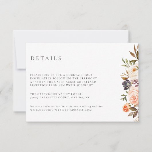 Earthy Autumn Floral Wedding Details Kaart (Voorkant)