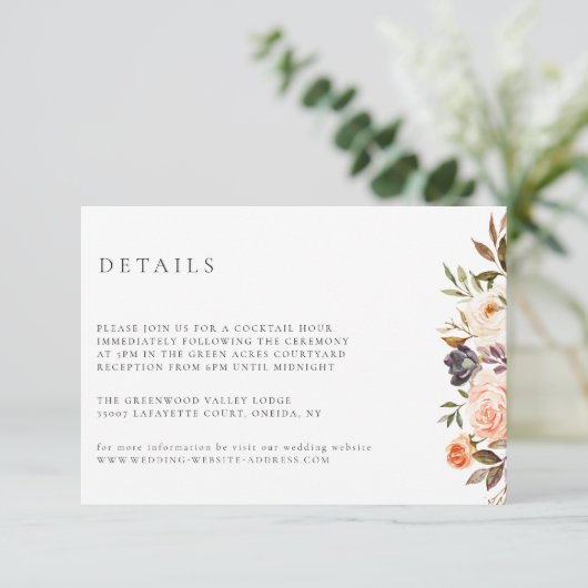 Earthy Autumn Floral Wedding Details Kaart (Staand voorkant)