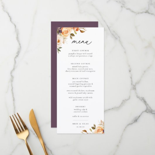 Earthy Autumn Floral Wedding Menu (Voorkant / Achterkant in situ)
