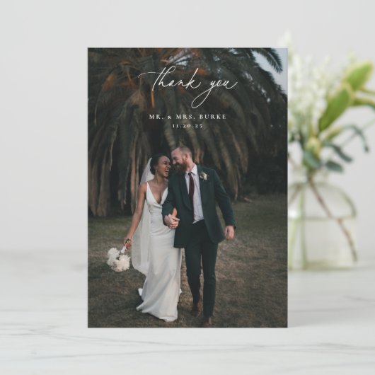 Earthy Autumn Floral Wedding Photo Bedankkaart (Staand voorkant)