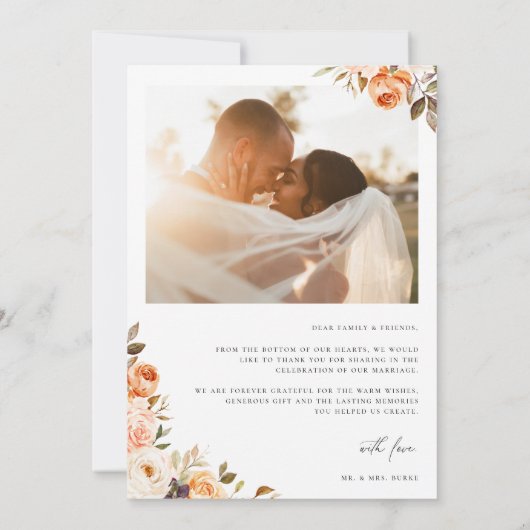 Earthy Autumn Floral Wedding Photo Bedankkaart (Achterkant)