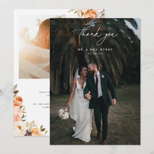Earthy Autumn Floral Wedding Photo Bedankkaart