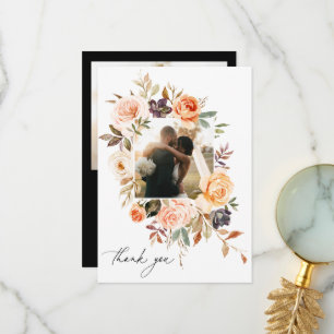 Earthy Autumn Floral Wedding Photo Bedankkaart