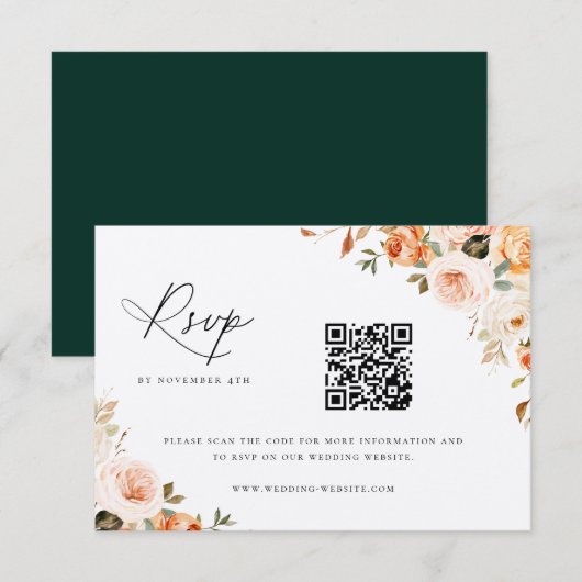 Earthy Autumn Floral Wedding QR Code RSVP Card (Voorkant / Achterkant)