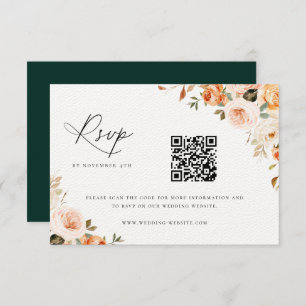 Earthy Autumn Floral Wedding QR Code RSVP Card