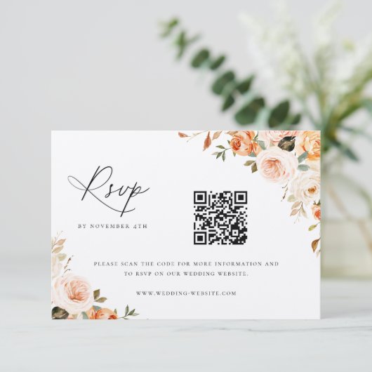 Earthy Autumn Floral Wedding QR Code RSVP Card (Staand voorkant)