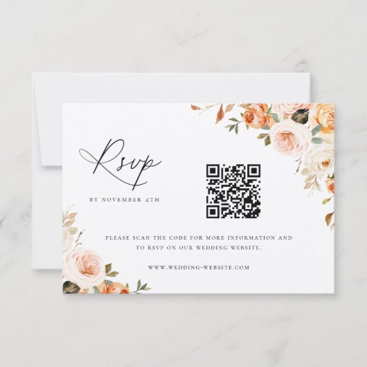 Earthy Autumn Floral Wedding QR Code RSVP Card Kaartje (Voorkant)