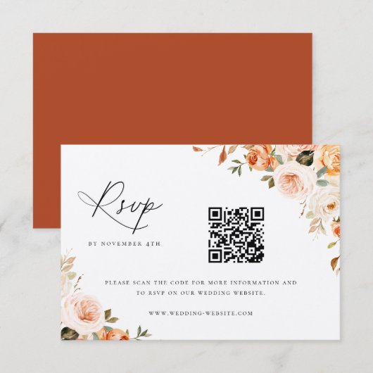 Earthy Autumn Floral Wedding QR Code RSVP Card Kaartje (Voorkant / Achterkant)