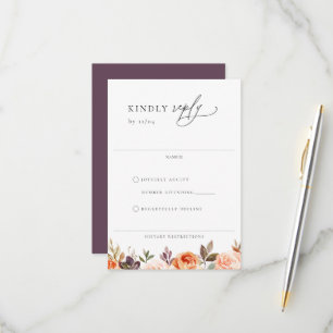 Earthy Autumn Floral Wedding RSVP Kaart