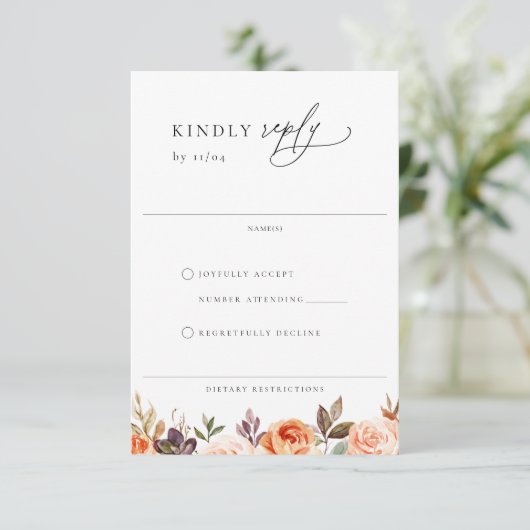 Earthy Autumn Floral Wedding RSVP Kaart (Staand voorkant)