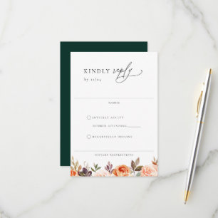 Earthy Autumn Floral Wedding RSVP Kaart