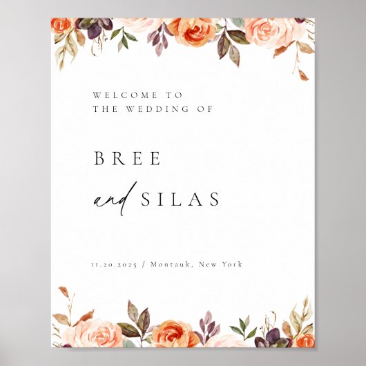 Earthy Autumn Floral Wedding Welcome Poster (Voorkant)