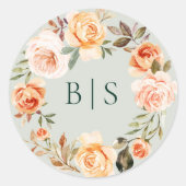 Earthy Autumn Floral Wreath Monogram Ronde Sticker (Voorkant)