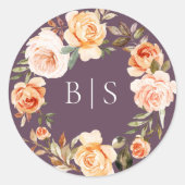 Earthy Autumn Floral Wreath Monogram Ronde Sticker (Voorkant)