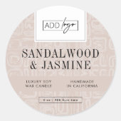 Earthy Beige Bohemian Logo Candle Jar Lid Ronde Sticker (Voorkant)