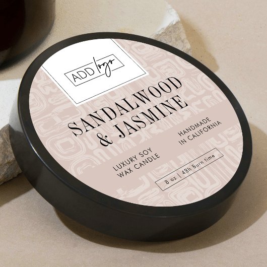 Earthy Beige Bohemian Logo Candle Jar Lid Ronde Sticker