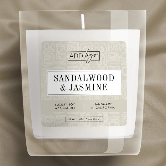 Earthy Beige Boho Pattern Candle Product Label