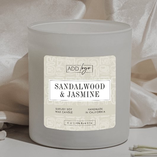 Earthy Beige Boho Pattern Candle Product Label