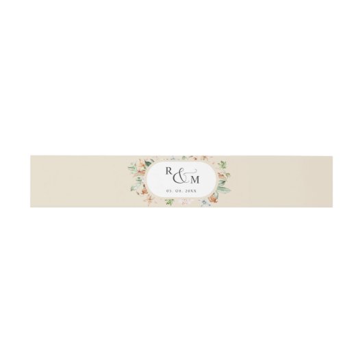 Earthy Blooms Buttery Beige Oval Monogram Weddensc Uitnodigingen Wikkel (Vlak)
