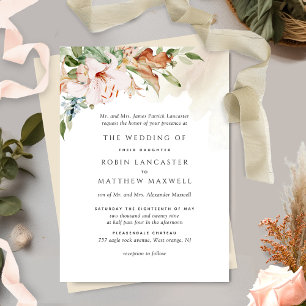 Earthy Blooms Elegant beige Formal Wedding Invitat Kaart