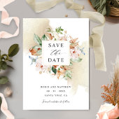 Earthy Blooms en Beige Floral Wedding Save the Da Save The Date
