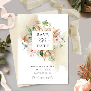 Earthy Blooms en Beige Floral Wedding Save the Da Save The Date
