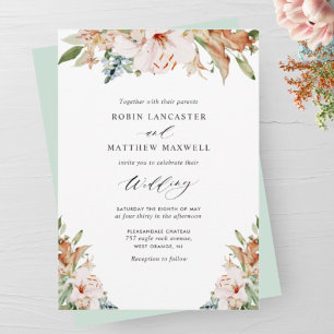 Earthy Blooms en Sage Green Elegant Wedding Invit Kaart