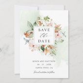 Earthy Blooms en Sage Green Floral Wedding Save T The Date (Voorkant)