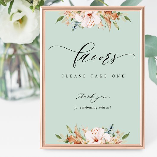 Earthy Blooms en Sage Wedding Favor Vertical Sign Poster