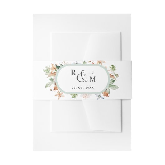 Earthy Blooms White Green Oval Monogram Weddenscha Uitnodigingen Wikkel (Voorkant Voorbeeld)