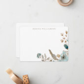 Earthy Blue Botanical Personalized Stationery Name Notitiekaartje (Voorkant / Achterkant in situ)