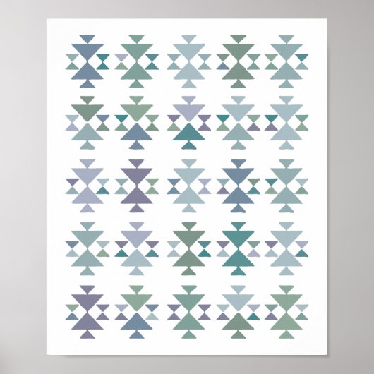 Earthy Blue Green Geometric Driangle Aztec Pattern Poster (Voorkant)