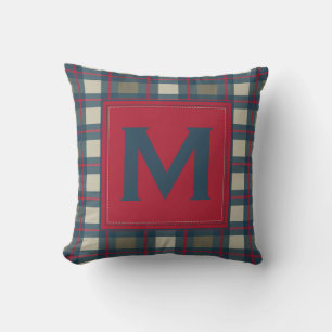 Earthy Blue Khaki Red Monogram Pset Pillow Kussen