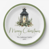 Earthy Bohemian Christmas Lantern in Rustic Plate Papieren Bordje (Voorkant)