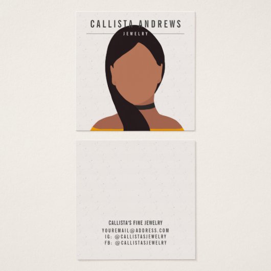 Earthy Bohemian Long Brown Girl Woordbeeldscherm Vierkante Visitekaartjes (Voorkant /achterkant)