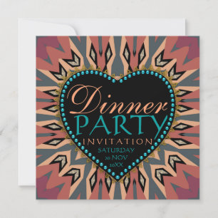 Earthy Bohemian LoveHeart Dinner Party Invitations Kaart