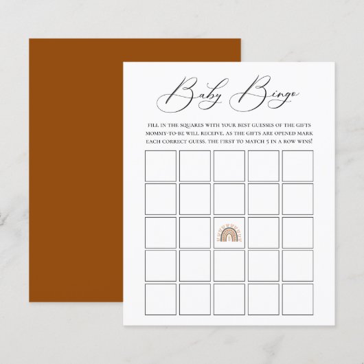 Earthy Bohemian Rainbow Baby Bingo Game (Voorkant / Achterkant)