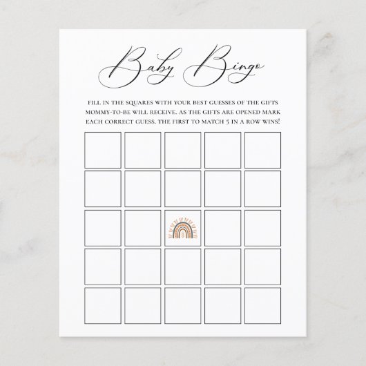 Earthy Bohemian Rainbow Baby Bingo Game (Voorkant)